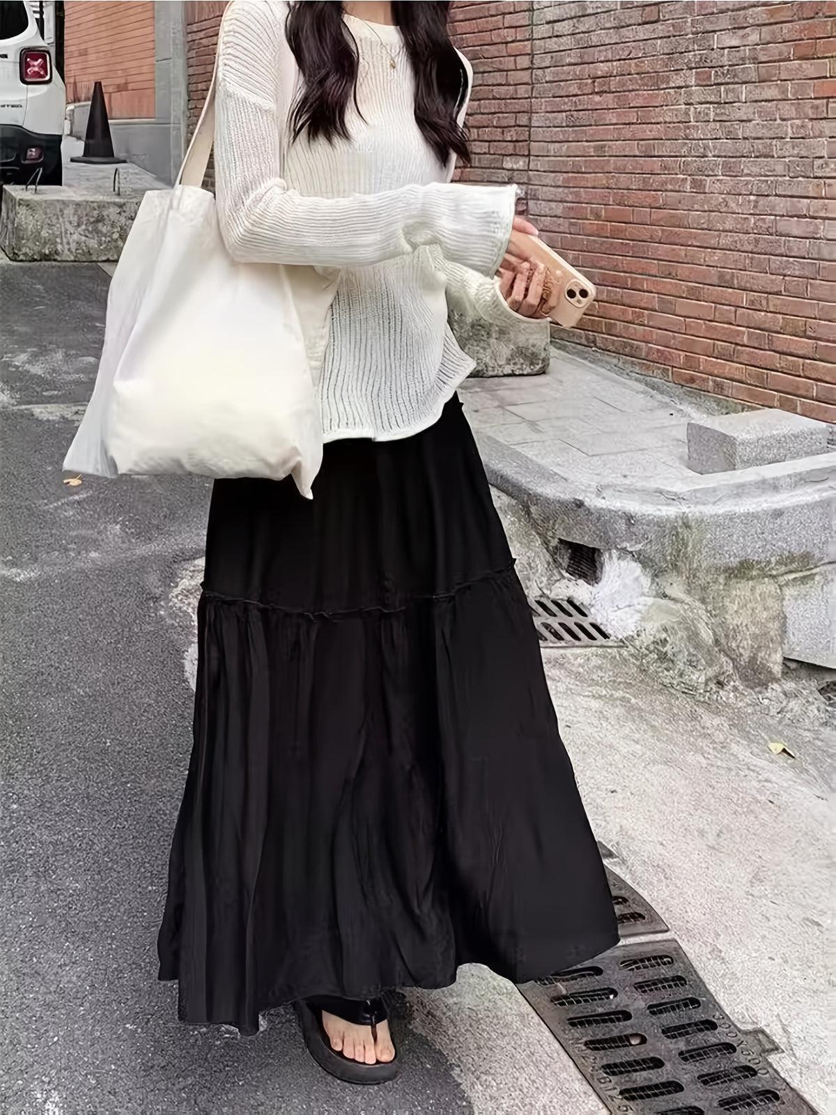 Gentle Style Half Skirt Women'S Casual Elegant Commute Drape Cake Dress Long Skirt - Black