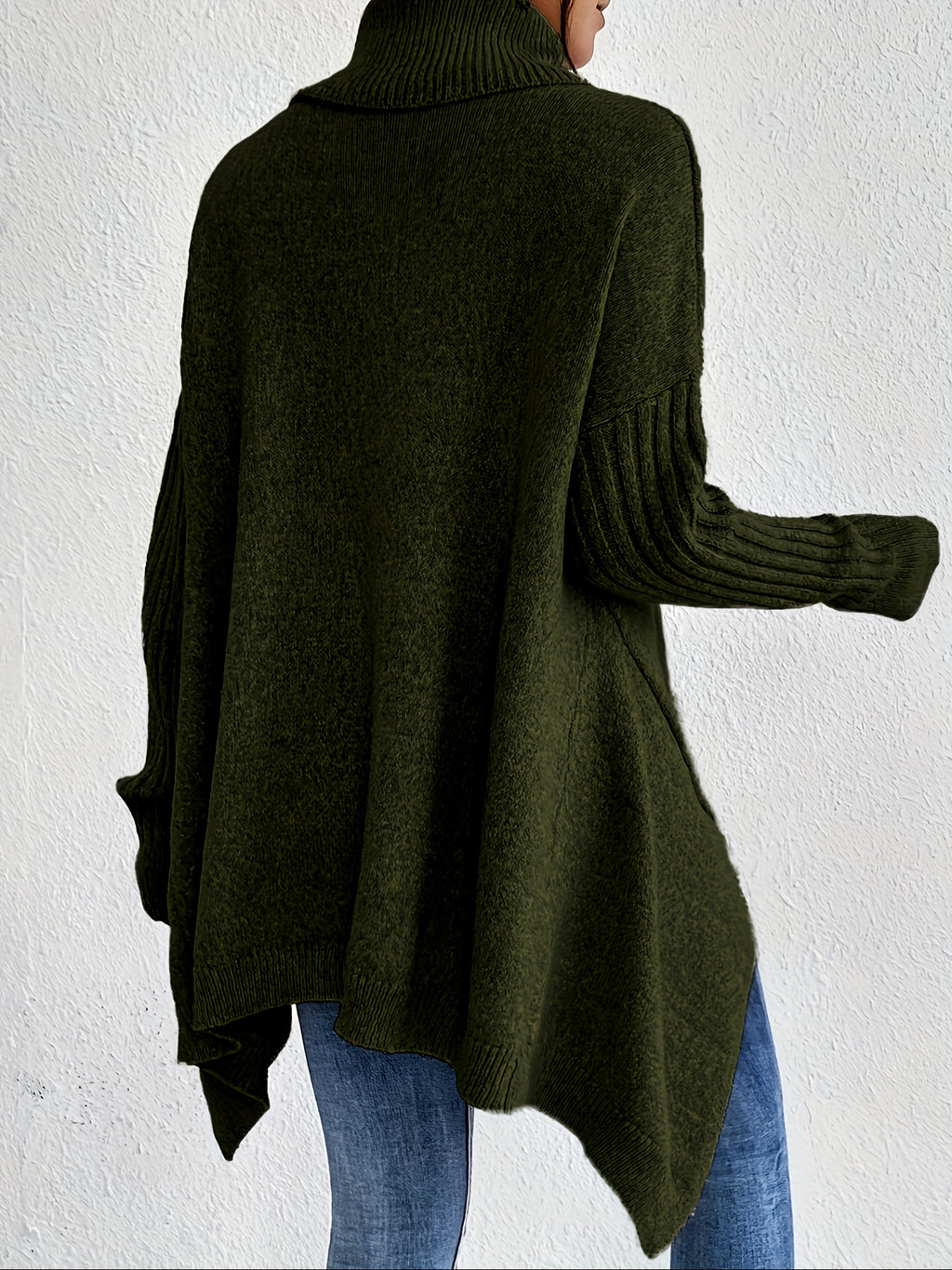 New Autumn and Winter Women's Casual Long Sleeve High Neck Pullover - Dark Green