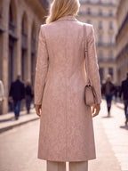 Women'S Spring Autumn New Vintage Printed Long Blazer, Double-Breasted Coat with Lining And Pockets - Sakura Pink