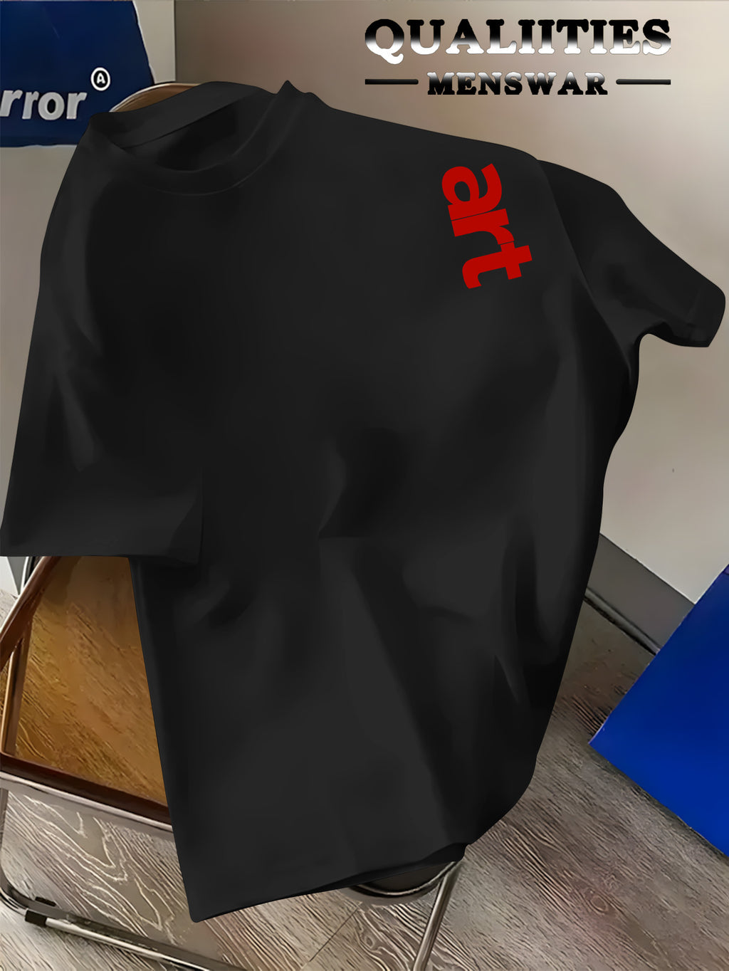 Men'S Fashion Short Sleeve T-Shirt, Minimalist Red Letter Pattern Print, Casual Regular Knit Tee, Suitable for Daily Wear, Couple Style, Unisex, Summer New Arrival, Versatile Style - Black