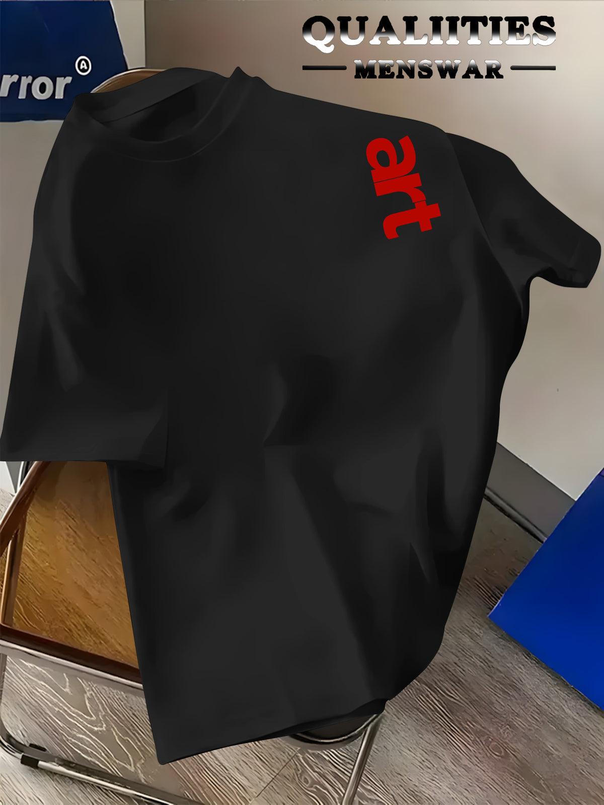 Men'S Fashion Short Sleeve T-Shirt, Minimalist Red Letter Pattern Print, Casual Regular Knit Tee, Suitable for Daily Wear, Couple Style, Unisex, Summer New Arrival, Versatile Style - Black