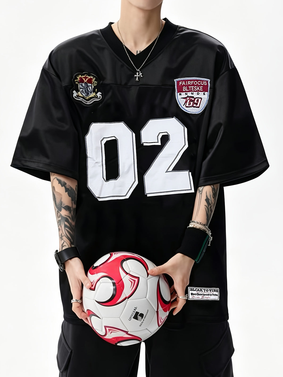 Men'S Casual Sports T-Shirt American Retro V-Neck Digital Sports Style T-Shirt Summer Loose Casual Street Jersey in Stock - Black