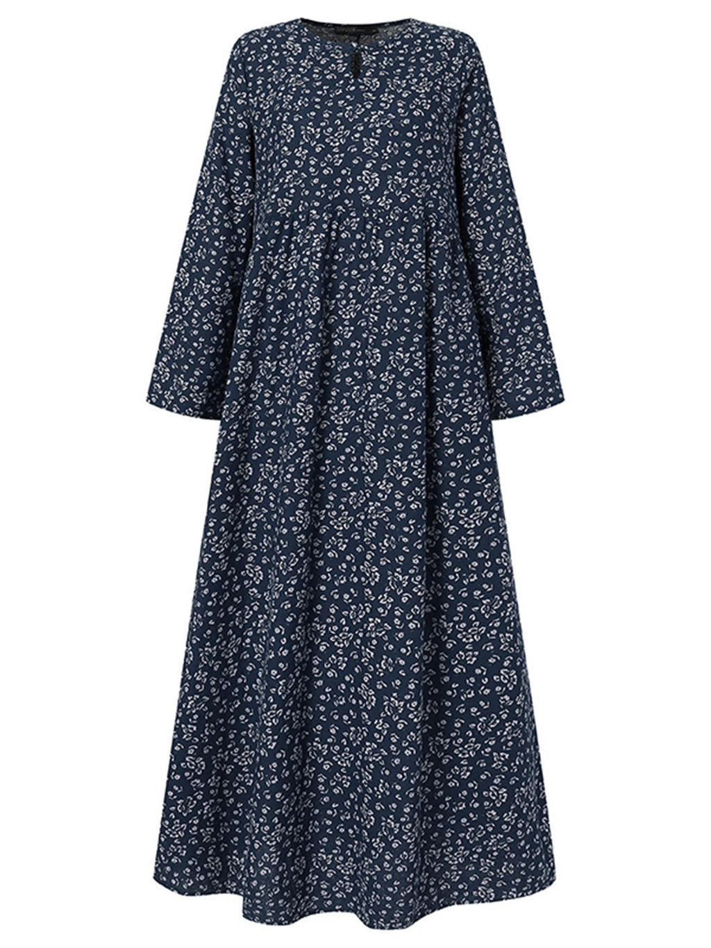 Plus Size, Plus Size Women Floral Print Maxi Dress Oversized Long Sleeve Crew Neck Vintage Holiday Casual Loose Long Dresses - Black