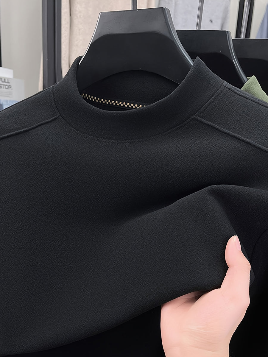 Men's Half-turtleneck Base Layer, Suitable for Wearing Alone in Early Autumn or as a Warm Inner Layer in Late Winter, Adaptable for Both Business and Casual Styles. -SINBOS - Black