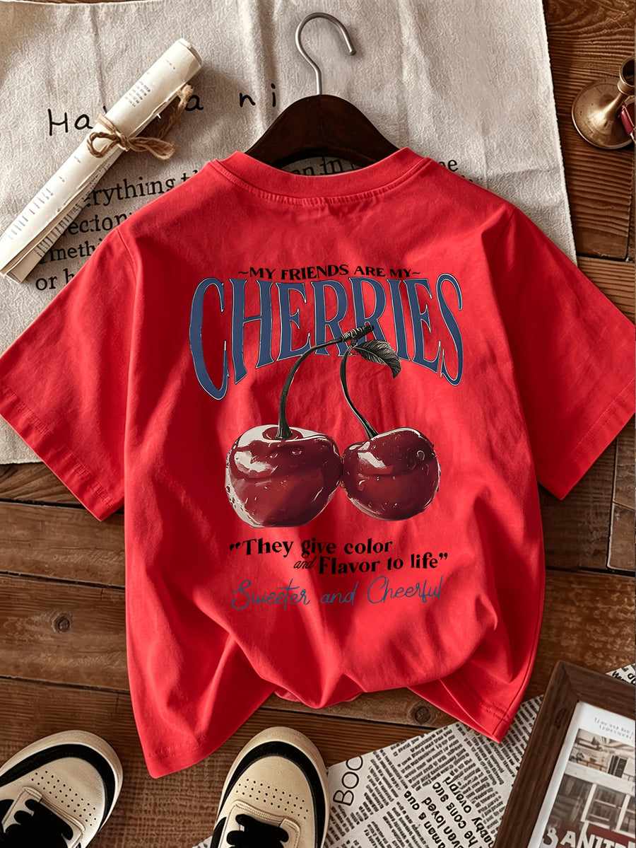 Graphic Print T-shirt, Short Sleeve Crew Neck Casual Top for Summer & Spring, Women's Clothing - Red