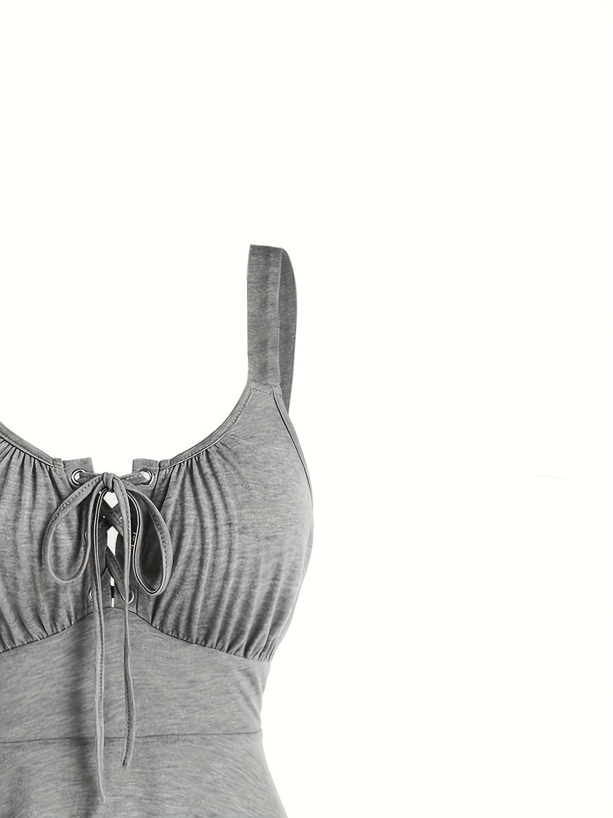 Casual Solid Color, Front Cross Straps with Eye Hook Design, Retro Bust Contour, Short Front Long Back Comfortable Casual, Home, Vacation Dress, Targeted Development - Grey