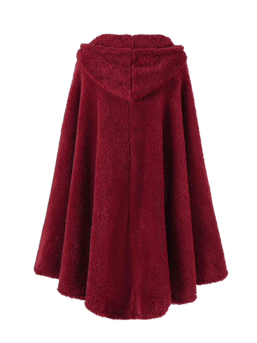 Plus Size - 1pc Faux Horn Button Size Free Solid Color Fashion Hooded Cape - Burgundy
