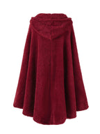 Plus Size - 1pc Faux Horn Button Size Free Solid Color Fashion Hooded Cape - Burgundy