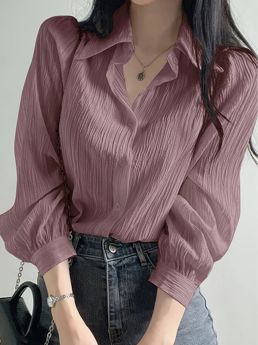 Solid Color Shirt Women'S French Long Sleeve Blouse Jacket Autumn Winter Thin Women'S Clothing Design-Oriented Shirt Top - Purple