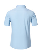 Men's Short-sleeve Shirt with Stand-up Collar/Henley Collar Design, Featuring Exquisite Peak-shaped Embroidery on the Chest - Light Blue