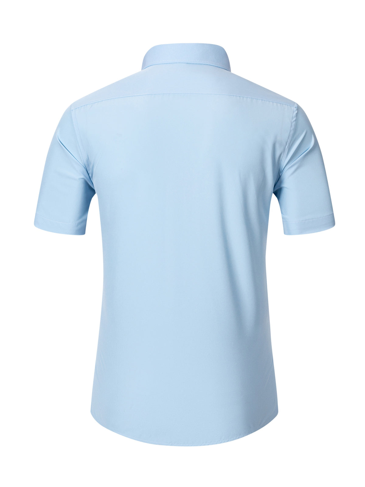 Men's Short-sleeve Shirt with Stand-up Collar/Henley Collar Design, Featuring Exquisite Peak-shaped Embroidery on the Chest - Light Blue