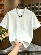 Men's New Summer Apparel, Unique and Distinctive Chest Pocket Pure Color Short Sleeve T-Shirt, Crew Neck, Elegant Gentleman's Trendy Tee - White