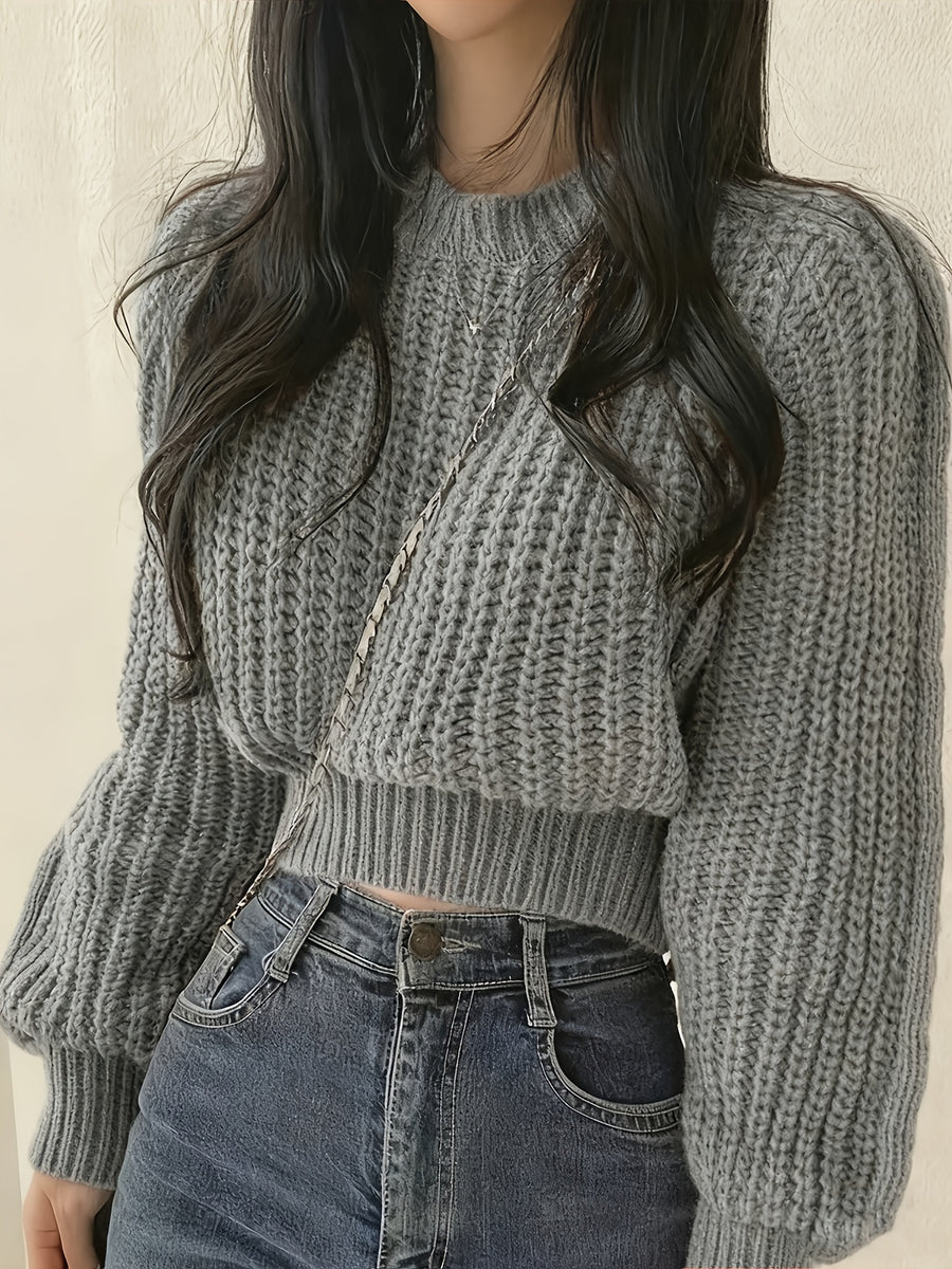 Sweater Women'S Round Neck Design Cable Texture Loose Long Sleeve Textured Three-Dimensional Interpretation Easy Cool Wear Atmosphere All-Match Top Pullover - Grey