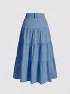 Women'S Solid High-Waist Half Skirt - Blue