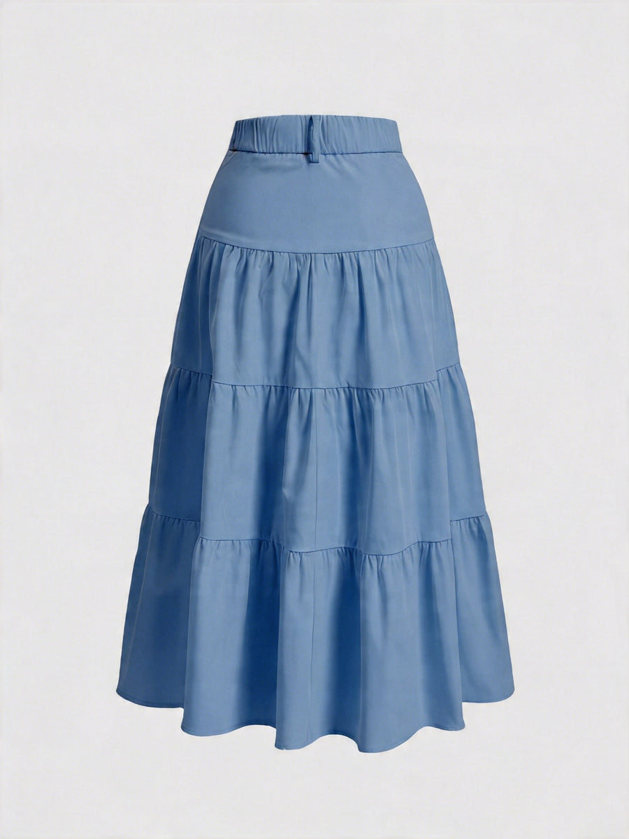 Women'S Solid High-Waist Half Skirt - Blue