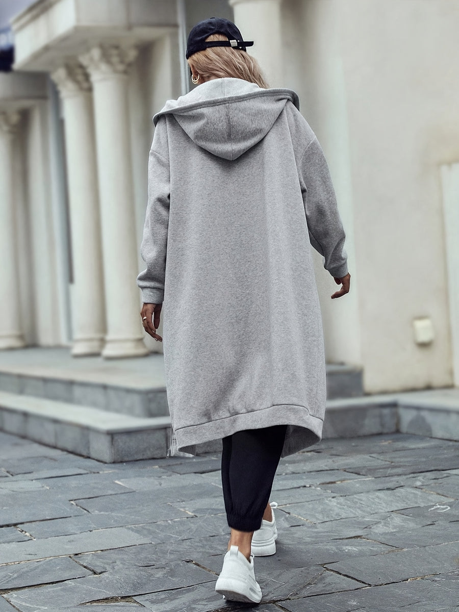 Autumn Zip-Up Long Sleeve Hoodie, Streetwear Daily Casual Zip-Up Pullover - Grey