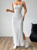 Women'S Fashion Backless Slit Dress - Grey