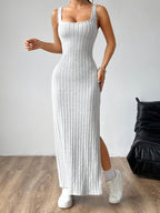 Women'S Fashion Backless Slit Dress - Grey