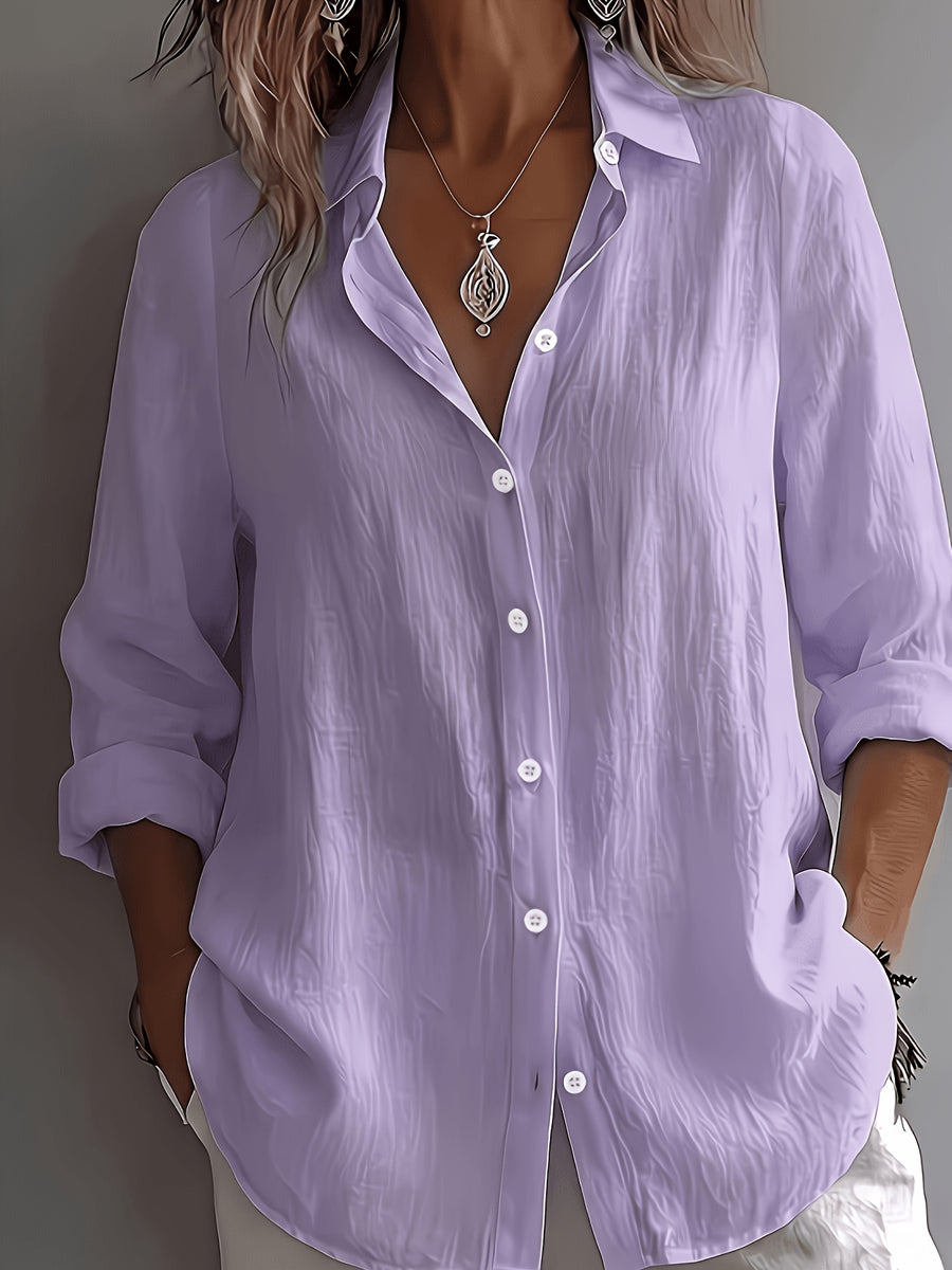 Elegant Special Edition Women's Solid Color Shirt - Long Sleeve Button- Shirt, Classic Collar, Machine Washable, Suitable for Office, Commuting, or Formal Events, Office Attire, Sophisticated Casual - Light Purple