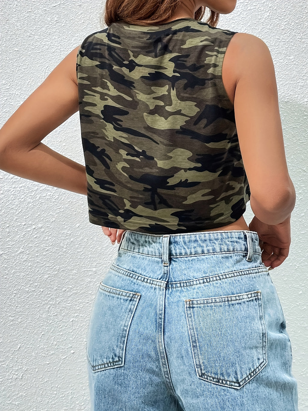 Women'S Camouflage Print Short Sleeve Sleeveless T-Shirt - Mixed colors