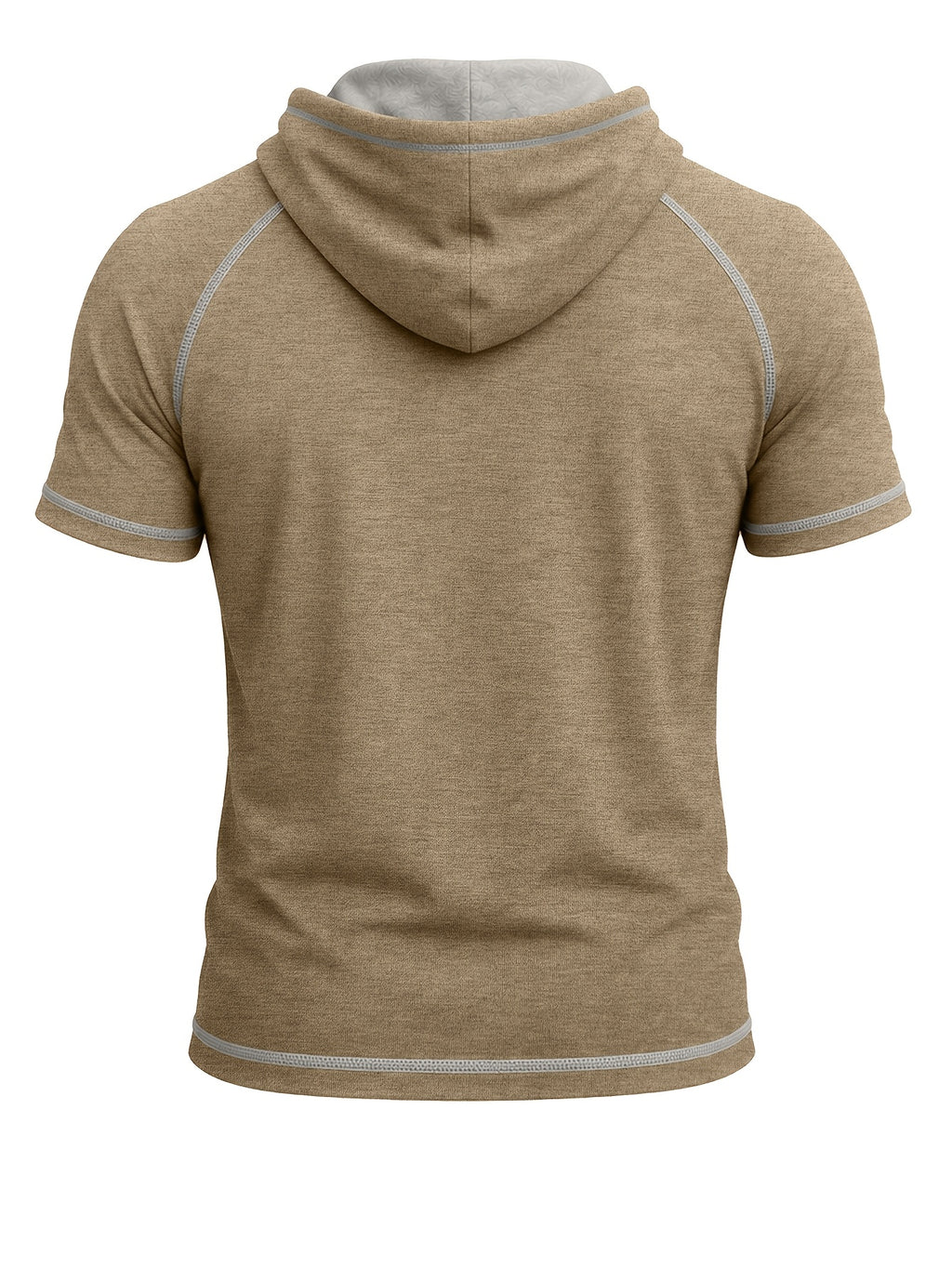 Summer Cross-Border Western Men'S Hooded Short-Sleeve T-Shirt, Color-Block Foreign Men'S Athletic Top - Khaki
