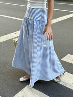 Women's Vacation Striped Fashionable Versatile Zipper Skirt - Blue And White