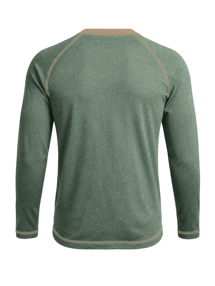 Cross-Border New Men'S Long Sleeve Round Neck T-Shirt, Outwardly Oriented Western Men'S Clothing Color-Blocked Top Base Layer - Green