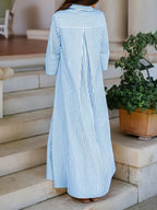 Women's Shirt Long Cape Long Elegant Striped Shirt - Sky Blue