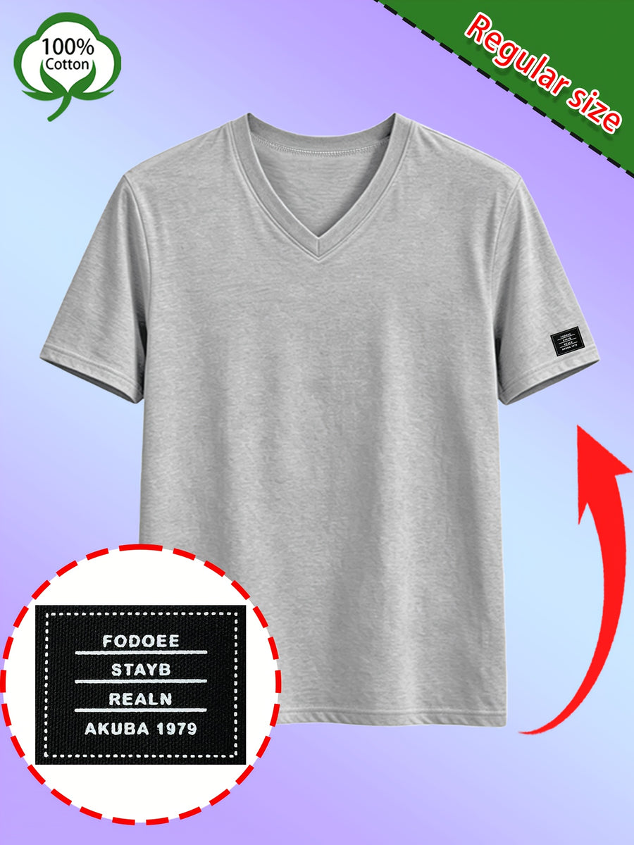 Men's High-Quality 100% Cotton V-Neck T-Shirt, Colorfast Washed, Resists Shrinkage and Fading, Solid Color Short-Sleeve Top for Middle-Aged Men, Suitable for Naps, Walks, Home, and Outdoor Wear - Light Grey