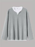 Men'S Spring And Autumn Fashion Waffle Long Sleeve T-Shirt - Grey