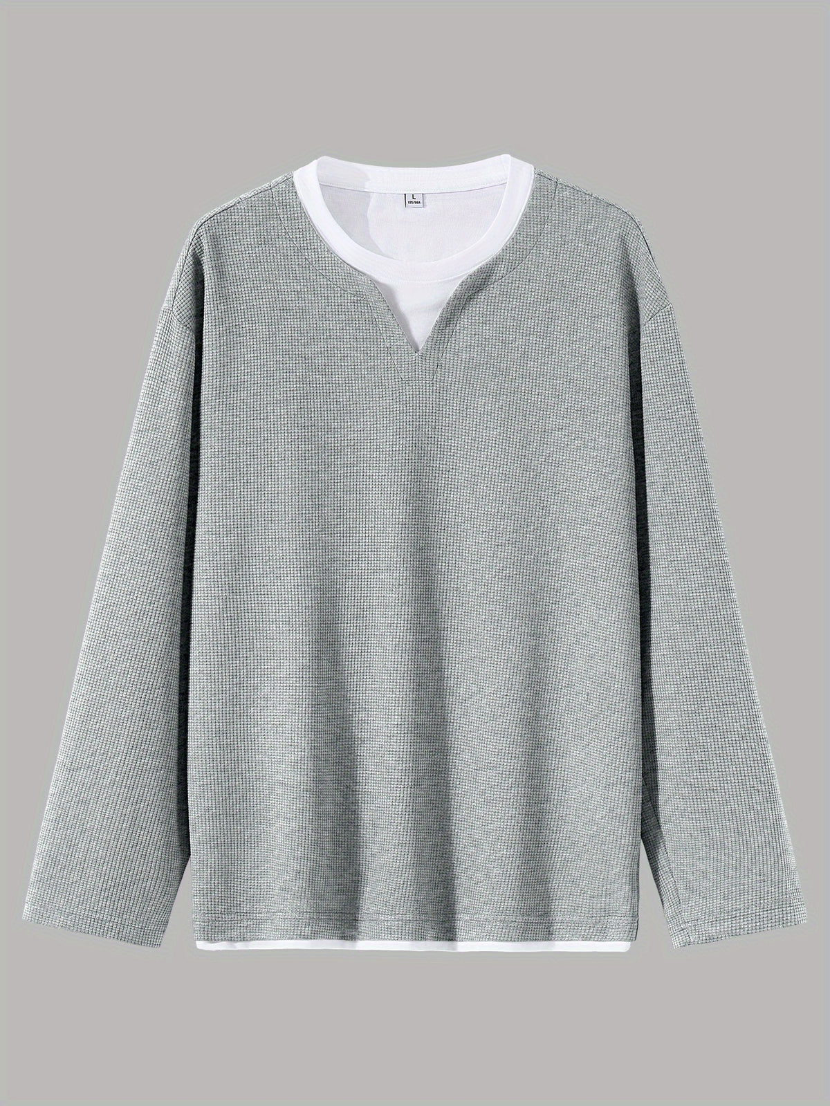 Men'S Spring And Autumn Fashion Waffle Long Sleeve T-Shirt - Grey