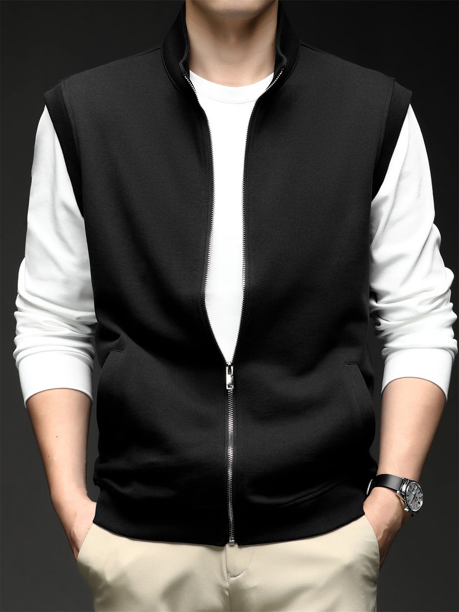 Autumn Winter Knit 3D Solid Color Lapel Vest, Basic Knit Cardigan, Men'S Fashion Knit Sleeveless Jacket, QLM - Black