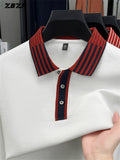 ZBZP New Spring, Autumn, Winter Men's Long Sleeve Polo Shirt, Lapel Pullover, Simple Business Casual High-End Breathable Long Sleeve T-Shirt, Men's Apparel DR - White