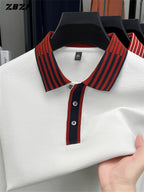 ZBZP New Spring, Autumn, Winter Men's Long Sleeve Polo Shirt, Lapel Pullover, Simple Business Casual High-End Breathable Long Sleeve T-Shirt, Men's Apparel DR - White