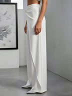 High-Waisted Draped Wide-Leg Pants for Women, Designer Twist Knot Metal Buckle, Elegant Commuter Advanced Feel Long Pants - White