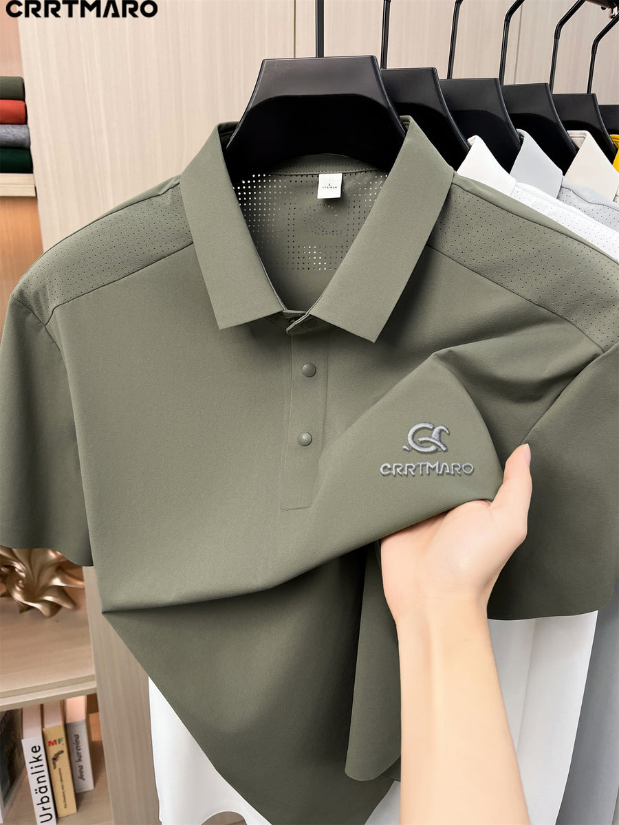 Katemar CRRTMARO Men's Short Sleeve Lapel Polo Shirt - Breathable Business Casual T-Shirt with Lapel Collar, Solid Color Suitable for Summer, Office & Semi-Formal Wear, Regular Fit Half-Sleeve (No Belt) - fern green