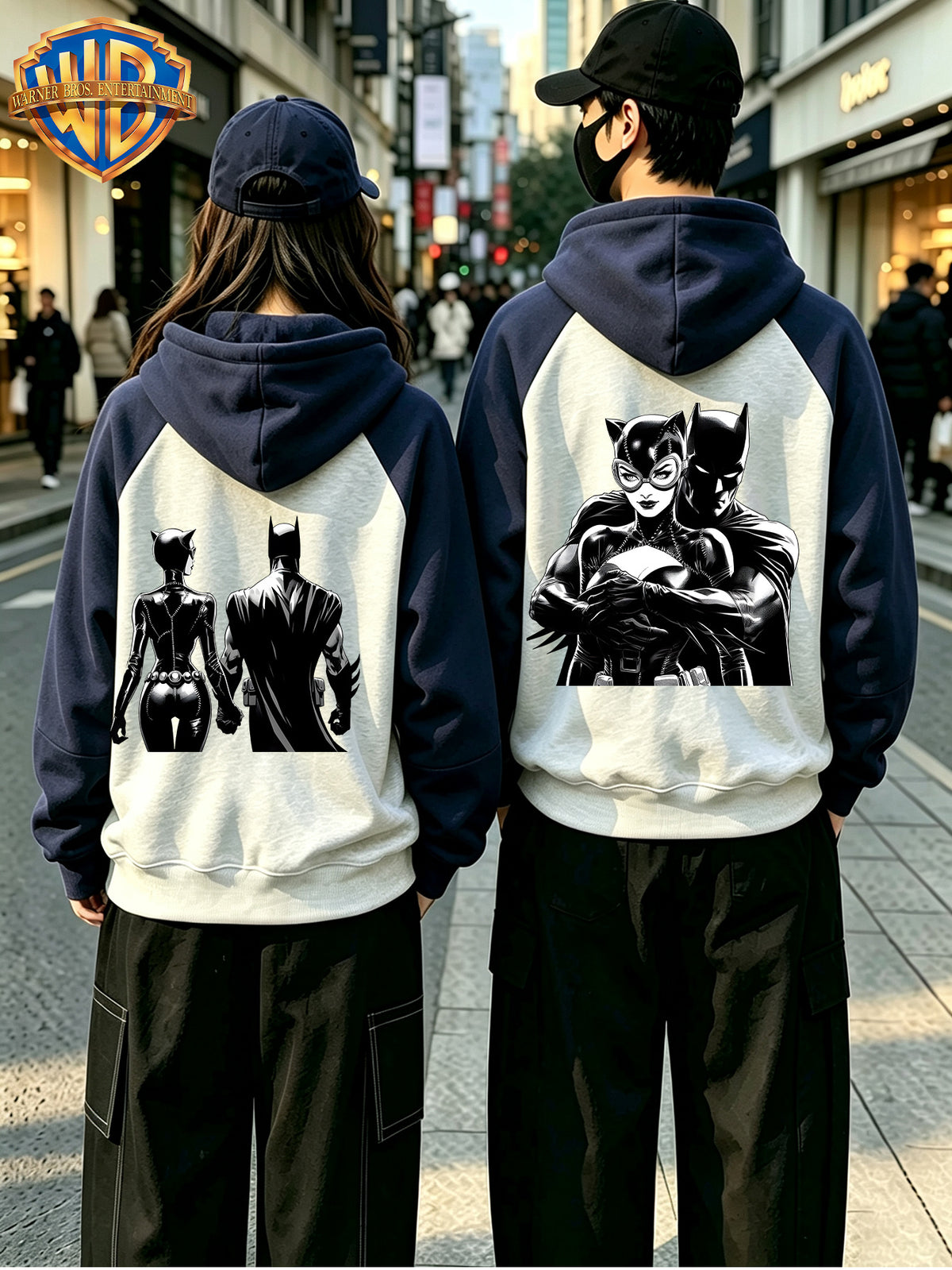 Halloween/Back-To-School/Date Gift Top Choice - Romantic And Comfortable Winter Clothing! Single Piece Design with Black And White Sketch of Batman And Catwoman Couple Pattern, Soft Fabric Fashionable And Versatile, Suitable for Campus Outings - Men's - Light Gray