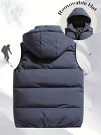 Men'S Autumn Winter Solid Color Vest, Outdoor Casual Fashion Thickened Waistcoat, Quilted Casual Warm Jacket with Removable Hood, Zippered Pockets, Men'S Cold Weather Jacket Top. Suitable for Multi-Scene Wear - Slate Grey