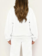 Graphic Print 2pcs Set, Crew Neck Sweatshirt & Pants, Women's Clothing - White