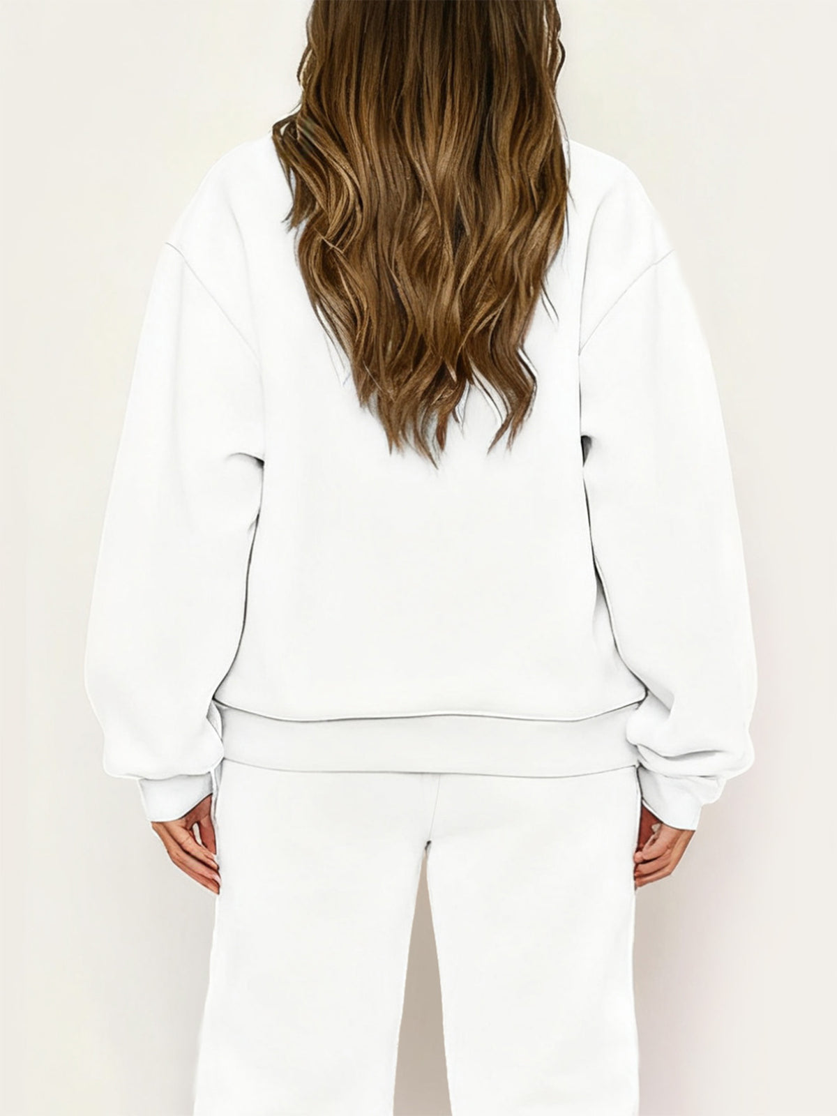 Graphic Print 2pcs Set, Crew Neck Sweatshirt & Pants, Women's Clothing - White