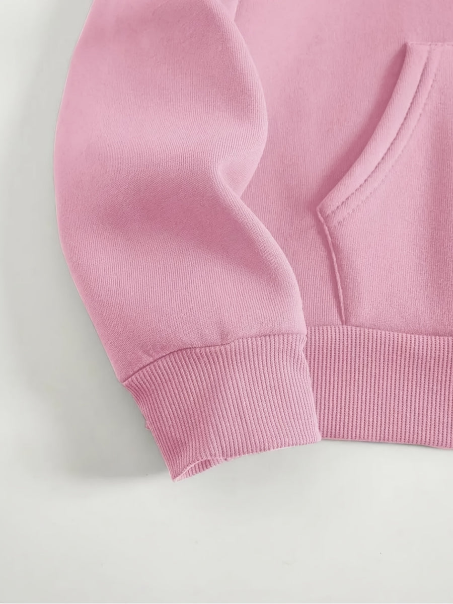 Hoodie Set with Black Triangle Pattern Letter Print Standard Round Neck - Pink