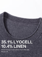 35.1% Lyocell And 10.4% Linen High-Quality Light Luxury Men'S Short Sleeve Round Neck Pullover Knit T-Shirt Fashion Casual Suitable for Outdoor Sports Golf Base Layer Floral Yarn Knit Fabric Collar Rolled Edge Craft Easy Commute Light Business Style - Night Blue