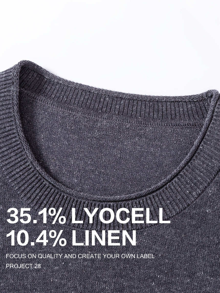 35.1% Lyocell And 10.4% Linen High-Quality Light Luxury Men'S Short Sleeve Round Neck Pullover Knit T-Shirt Fashion Casual Suitable for Outdoor Sports Golf Base Layer Floral Yarn Knit Fabric Collar Rolled Edge Craft Easy Commute Light Business Style - Night Blue