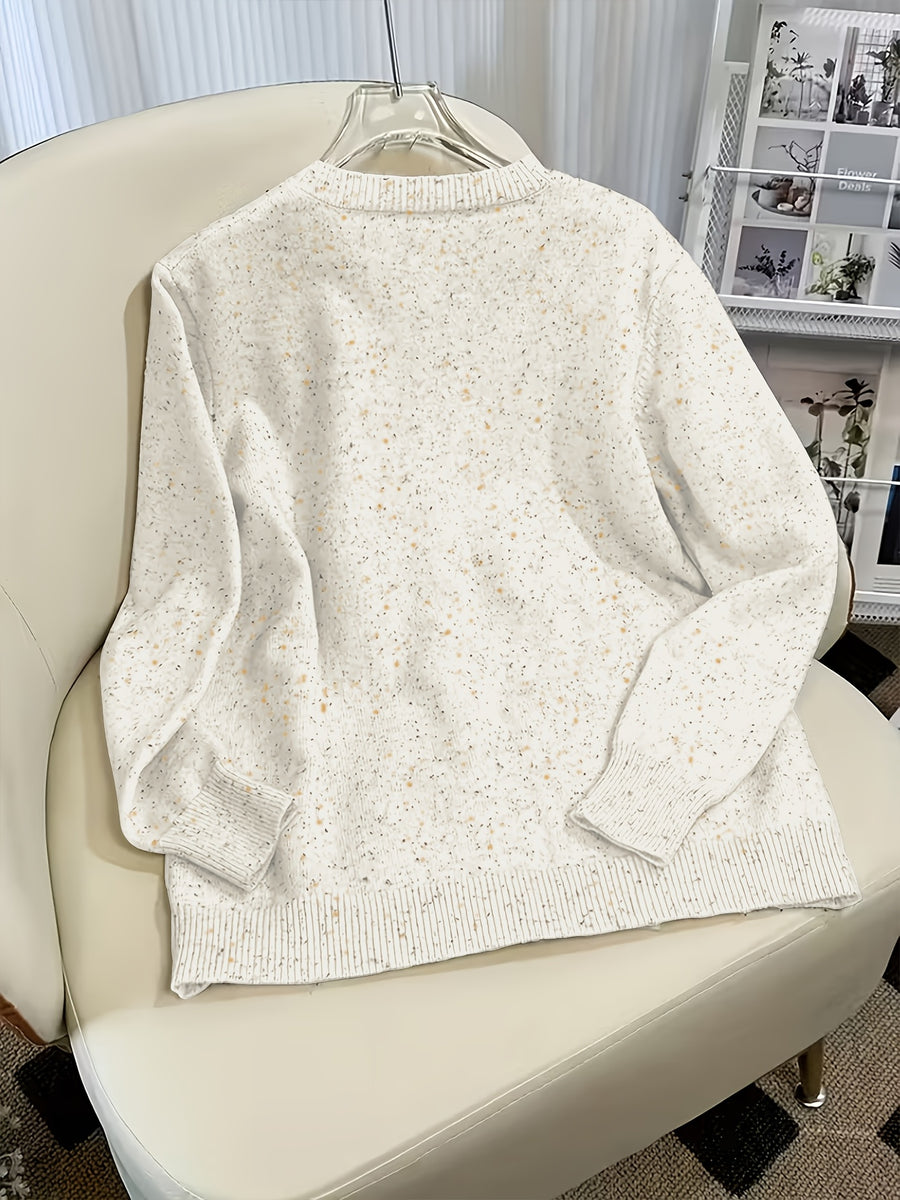 Women's Casual Colorful Button-front Cardigan with Soft Long Sleeves, Round Neck, Light-weight Fashion Candy-colored Dot Pattern, Casual and Elegant Garment | Stretch Fabric Cardigan Suitable for Casual Attire - White