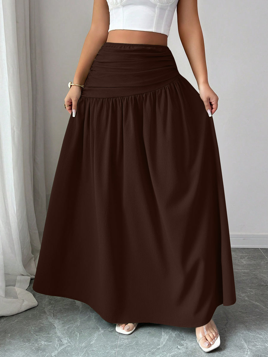 Women'S Casual Pleated Solid Color Skirt, Romantic Holiday Style, Elegant Design, Versatile Fashion, Ideal Choice for Women in Back-To- Season, Spring And Summer - Coffee Brown