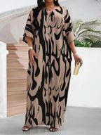 Women's Middle Eastern Robe, Casual and Comfortable V-Neck Loose Long Tunic with Slit for Beach Vacation Cover-Up Dress - Camel