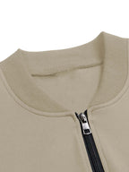 Slim-fit Versatile Men's Jacket, Featuring a Simple Handwritten Pattern, Men's Zip-up Jacket, Comfortable Casual Style, Suitable for Outdoor Activities - Khaki