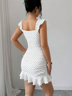 Women'S Vintage Ruffled Hem Fitted A-Line Dress, Elegant Sexy French Waist-Cinching Tight Summer Dress - White