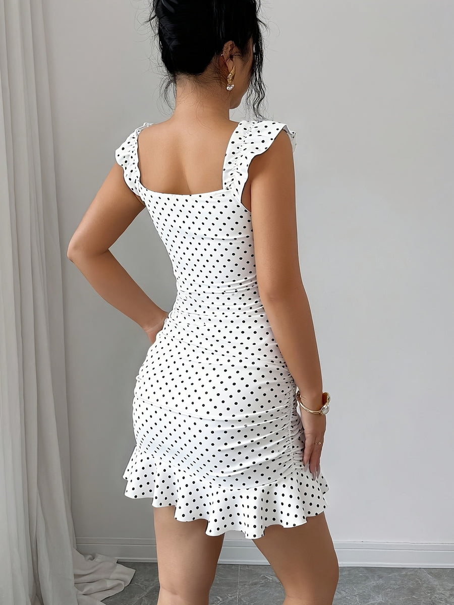 Women'S Vintage Ruffled Hem Fitted A-Line Dress, Elegant Sexy French Waist-Cinching Tight Summer Dress - White