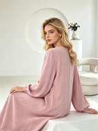 1pc Elegant Holiday Fashion Versatile Loose Pleated Back Zipper Solid Color Women's Robe, Suitable for Daily Wear, Comfortable, Casual, and Loose-Fitting. Women's Robe, Muslim Long-Sleeve Dress, Women's Maxi Dress - Pink Color